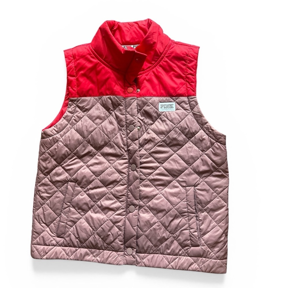 Victoria's Secret Size M PINK Quilted Vest Snap Button Jacket Size M Colorblock